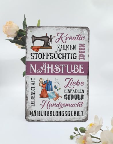 Retro Nähen Blechschild mit Spruch 20x30cm - NÄHSTUBE - Retro Nähmaschine Schild mit Nadel Faden - Nähzubehör Wanddeko Geschenk für Nähzimmer Nähbegeisterte von ESFIVHO