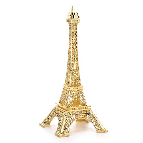 ESHATO 17,8 cm Eiffelturm Statue Dekor Legierung Metall Sammlerfigur Replik Souvenir Raum Französisch Eiffelturm Party Dekoration Tischständer Halter Geschenk für Kuchen Topper (Gold) von ESHATO