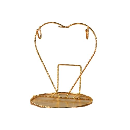 ESHDGFYB Tassenständer for die Arbeitsplatte mit 6 Haken for Tassenbäume, Metallbecherhalter mit Ablagefläche. Kaffeetassenhalter aus besprühtem Eisen for 2 Untertassen und 2 Tassen(Golden) von ESHDGFYB