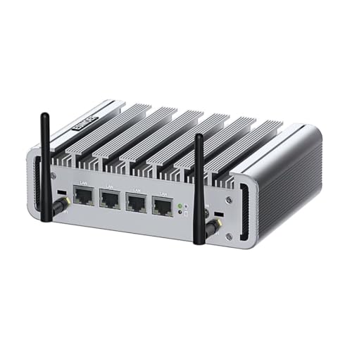 ESIMOER Lüfterloser Mini PC, Firewall Micro Appliance 2.5Gbe Mini PC N100 (bis zu 3.4GHz), VPN Router PC 16G DDR5 RAM 512G SSD 1T HDD, 4 LAN, 4 USB, Dual Display, WiFi, unterstützt Win11, Firewall von ESIMOER