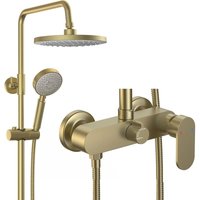Duschsäulen Gold Regendusche Duschsystem Wandmontage Duschset abs Regenduschkopf mit 3 Strahlarten Handbrause, Messing Duscharmatur Set Duschsäule von ESIP