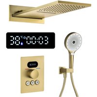 Duschsystem mit Thermostat, Unterputz Duscharmatur Set led Digitalanzeige Regendusche Unterputz Gebürstetes Gold Duschset Duschsäuleset Wandmontiert von ESIP