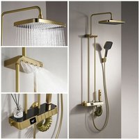 Duschsystem mit Thermostat Messing Duschsäule, Mischbatterie Duschset inkl. 30cm Kopfbrause, Handbrause, Schulterbrause, 2 in 1 Bidetbrause, von ESIP