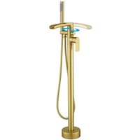 Badewannenarmatur Gebürstetes Gold Wasserfall Freistehende Armatur Badewanne, 2 Modus Standarmatur für Wanne mit Handbrause 360°Drehen Auslauf von ESIP