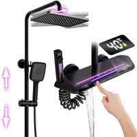 Duschsäulen mit Thermostat, Digitalanzeige Duschsystem mit Thermostat Messing Duschset Wandmontiert Duschsäule Duschgarnitur mit Regendusche, von ESIP