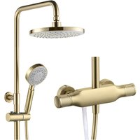 Duschsystem mit Armatur Gebürstetes Gold Duschset Regendusche Wandmontage Duscharmatur Set Höhenverstellbar Regendusche Set mit 23CM Kopfbrause, 3 von ESIP