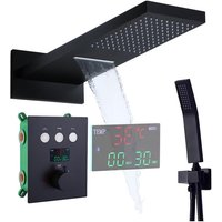 Duschsystem mit Thermostat, Duschsystem Unterputz Schwarz Duscharmatur Unterputz Digitaler Bildschirm Regendusche Set, Duschsystem mit 3 Funktionen von ESIP