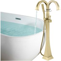 Freistehende Wannenarmatur Gebürstetes Gold Standarmatur Badewannenarmatur Badewanne Wasserhahn mit Handbrause, 360° Schwenkbar Badezimmerarmatur von ESIP