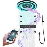 Musik Duschsystem mit Thermostat, 5-Funktions LED64 Farben rgb Set 600mm 304 Edelstahl Runder Duschkopf, Handbrause, mit 6pcs Massage Seite Spray, von ESIP