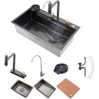 Küchenspüle, 304 Edelstahl Nano Spüle, Spüle Küche 1 Becken, Wasserfall Küche Spüle, mit Ausziehbarer Wasserhahn, Trinkwasserhahn, GlasspüLer Und von ESIP