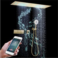 Musik Duschsystem mit Thermostat, 300x900mm led 64 Farben 4 Funktionen Duschset Unterputz, Regen, Wasserfall, Wassersäule, Handbrause mit 3 von ESIP