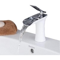 Esip - Waschtischarmatur Wasserfall Wasserhahn Bad Mischbatterie Modern Einhebel Waschbecken Armatur für Badezimmer Waschtisch, Weiße Malerei und von ESIP