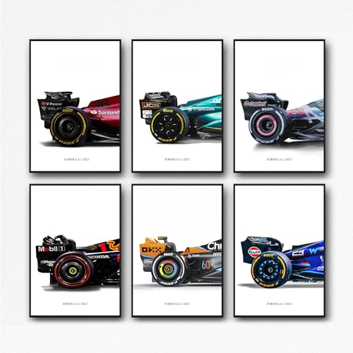 ESJAYING F1-Poster, Formel 1, Poster, Kunstdrucke für Wände, Vintage-Rennwagen, Wandkunst für Jungen-Schlafzimmer (Unrahmen, 20,3 x 30,5 cm, 6 Stück) von ESJAYING