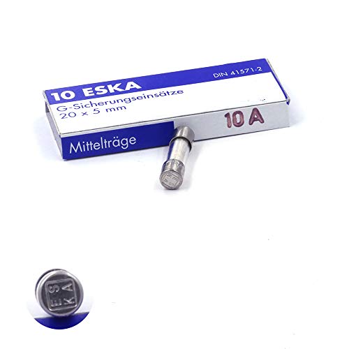 10 x Schmelzsicherung, mittelträge (M), aus Glas, 10 A / 250 V AC, 5 x 20 mm von ESKA
