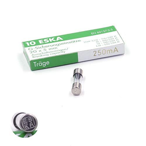 10 x Sicherung Glas selbstschließend 250 mA/250 VAC 5 x 20 mm von ESKA