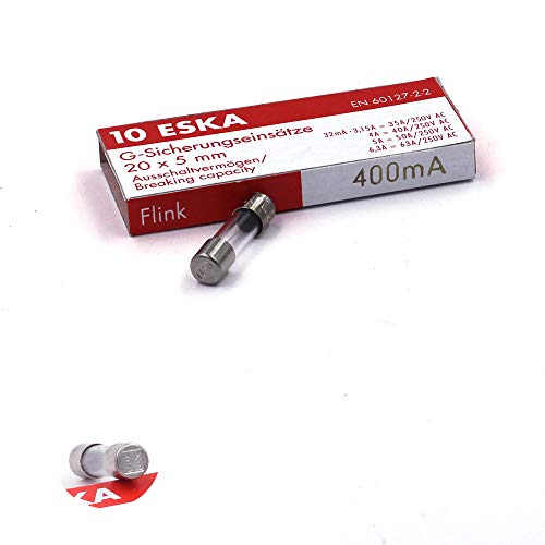 10 x Sicherung Schnelle (F) aus Glas 400 mA/250 VAC 5 x 20 mm von ESKA