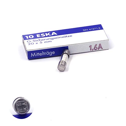 Schmelzsicherung, träge (M) aus Glas, 1,6 A / 250 V AC, 5 x 20 mm, 10 Stück von ESKA