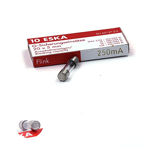 10 x Sicherung Schnelle (F) aus Glas 250 mA/250 VAC 5 x 20 mm von ESKA