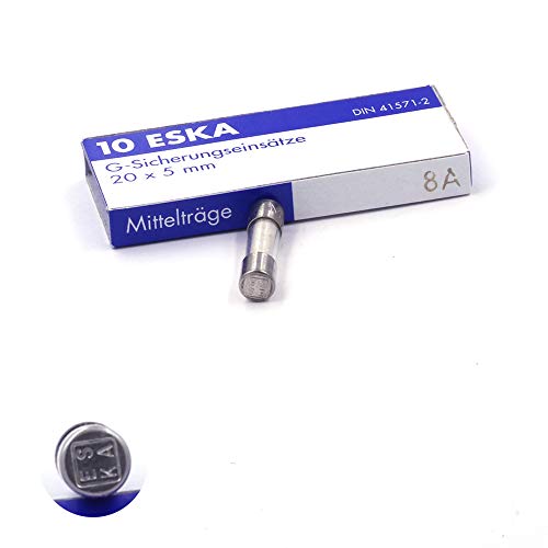Schmelzsicherung, träge (M) aus Glas, 8 A/250 V AC, 5 x 20 mm, 10 Stück von ESKA