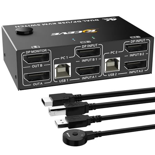 ESKEVE KVM Switch 2 PC 2 Monitore 8K@30Hz, Dual Monitore KVM Switch DisplayPort 4K@144Hz für 2 PC teilen sich 2 Monitore und 4 USB Geräte, kabelgebundene Fernbedienung und Kabel enthalten ESKEVE KVM Switch 2 PC 2 Monitore 8K@30Hz, Dual Monitore KVM Switch DisplayPort 4K@144Hz für 2 PC teilen sich 2 Monitore und 4 USB Geräte, kabelgebundene Fernbedienung und Kabel enthalten von ESKEVE