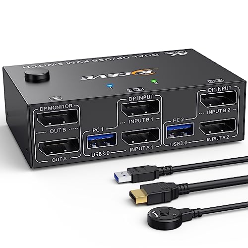KVM Switch 2 PC 2 Monitore 8K@30Hz 4K@144Hz, Dual Monitor KVM Switch DisplayPort für 2 PC Teilen 2 Monitors und 4 USB3.0-Geräte, Support Extended & Copy Mode, mit DP+USB-Kabel und Desktop Controller KVM Switch 2 PC 2 Monitore 8K@30Hz 4K@144Hz, Dual Monitor KVM Switch DisplayPort für 2 PC Teilen 2 Monitors und 4 USB3.0-Geräte, Support Extended & Copy Mode, mit DP+USB-Kabel und Desktop Controller von ESKEVE
