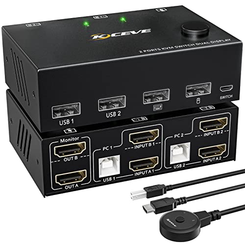 Dual Monitore KVM Switch HDMI 4k@60Hz, ESKEVE HDMI Extended Display Switch für 2 PCs mit zwei Monitore und 4 USB 2.0 Ports, Desktop Controller und USB HDMI Kabel enthalten Dual Monitore KVM Switch HDMI 4k@60Hz, ESKEVE HDMI Extended Display Switch für 2 PCs mit zwei Monitore und 4 USB 2.0 Ports, Desktop Controller und USB HDMI Kabel enthalten von ESKEVE