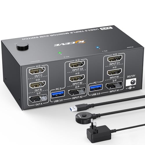 KVM Switch 2 PC 3 Monitore 8K@60Hz 4K@144Hz, Triple Monitore 2 HDMI+Displayport USB3.0 KVM-Switches mit 4 USB 3.0 Ports, Kabelfernbedienung und 2 USB Kabel KVM Switch 2 PC 3 Monitore 8K@60Hz 4K@144Hz, Triple Monitore 2 HDMI+Displayport USB3.0 KVM-Switches mit 4 USB 3.0 Ports, Kabelfernbedienung und 2 USB Kabel von ESKEVE
