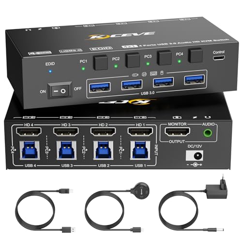 KVM Switch HDMI 4 Ports 8K@60Hz, KVM Switch 4 PC 1 Monitore 4K@144Hz für 4 PC Teilen 1 Monitors und 4 USB3.0-Geräte.Support Audio output und EDID Simulation,mit DC12V-Netzadapter und 4 USB 3.0-Kabel KVM Switch HDMI 4 Ports 8K@60Hz, KVM Switch 4 PC 1 Monitore 4K@144Hz für 4 PC Teilen 1 Monitors und 4 USB3.0-Geräte.Support Audio output und EDID Simulation,mit DC12V-Netzadapter und 4 USB 3.0-Kabel von ESKEVE