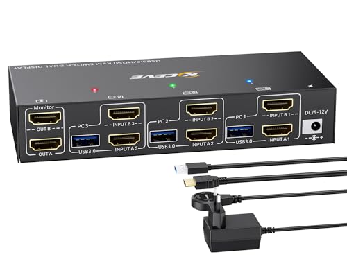 USB3.0 KVM Switch 3 PC 2 Monitore 4K@60Hz EDID Emulator, KVM Switch HDMI 2K@120Hz für 3 PC-Teilen sich 2 Monitors und 4 USB3.0-Geräte,Support Extended & Copy Mode, mit USB-Kabel+Desktop Controlle USB3.0 KVM Switch 3 PC 2 Monitore 4K@60Hz EDID Emulator, KVM Switch HDMI 2K@120Hz für 3 PC-Teilen sich 2 Monitors und 4 USB3.0-Geräte,Support Extended & Copy Mode, mit USB-Kabel+Desktop Controlle von ESKEVE