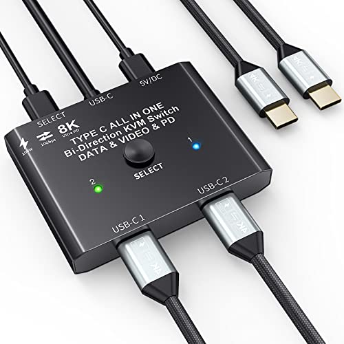 USB C Switch,USB Type C KVM Switch 8K@60Hz 4K@120Hz,Bi-directional USB C Switcher 2 PCs,Support Video/10Gbps Data Transfer/100W Charging,Compatible with Thunderbolt Devices,Comes with 2 USB-C Cables USB C Switch,USB Type C KVM Switch 8K@60Hz 4K@120Hz,Bi-directional USB C Switcher 2 PCs,Support Video/10Gbps Data Transfer/100W Charging,Compatible with Thunderbolt Devices,Comes with 2 USB-C Cables von ESKEVE