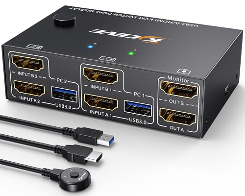 USB3.0 KVM Switch 2 PC 2 Monitore 4K@60Hz 2K@144Hz EDID Simulation,ESKEVE Dual Monitor HDMI2.0 KVM Switch für 2 PC Teilen 2 Monitors und 4 USB3.0-Geräte,mit Kabelfernbedienung und 2 USB-Kabel USB3.0 KVM Switch 2 PC 2 Monitore 4K@60Hz 2K@144Hz EDID Simulation,ESKEVE Dual Monitor HDMI2.0 KVM Switch für 2 PC Teilen 2 Monitors und 4 USB3.0-Geräte,mit Kabelfernbedienung und 2 USB-Kabel von ESKEVE
