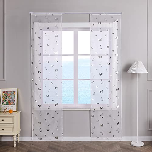 ESLIR 2er Set Flächenvorhänge Schiebegardinen Transparent Gardinen mit Klettband Schiebevorhang Weiß Vorhang Wohnzimmer Modern Silber BxH 57x245cm 2 Stück von ESLIR