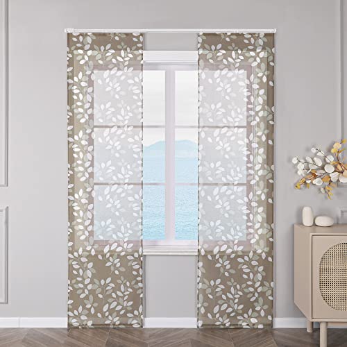 ESLIR 2er Set Flächenvorhänge Schiebegardinen Voile Gardinen mit Klettband Landhaus Schiebevorhang Transparent Vorhang Wohnzimmer Sand BxH 57x225cm 2 Stück von ESLIR