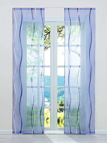 ESLIR 2er Set Flächenvorhänge Schiebegardinen Voile Gardinen mit Klettband Schiebevorhang Transparent Vorhang Wellen Muster Blau BxH 57x245cm 2 Stück von ESLIR