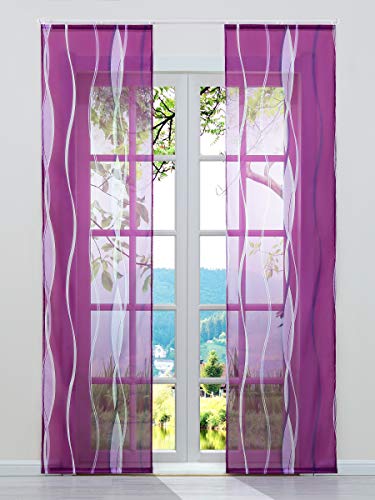 ESLIR 2er Set Flächenvorhänge Schiebegardinen Voile Gardinen mit Klettband Schiebevorhang Transparent Vorhang Wellen Muster Violett BxH 57x175cm 2 Stück von ESLIR