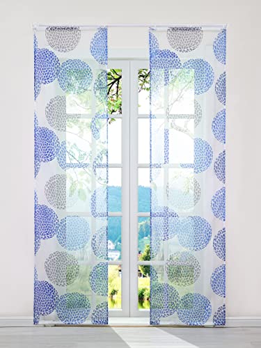 ESLIR 2er Set Flächenvorhänge Schiebegardinen Voile Gardinen mit Klettband Schiebevorhang mit Klettschiene Transparent Vorhang Kreis Muster Blau BxH 57x175cm 2 Stück von ESLIR