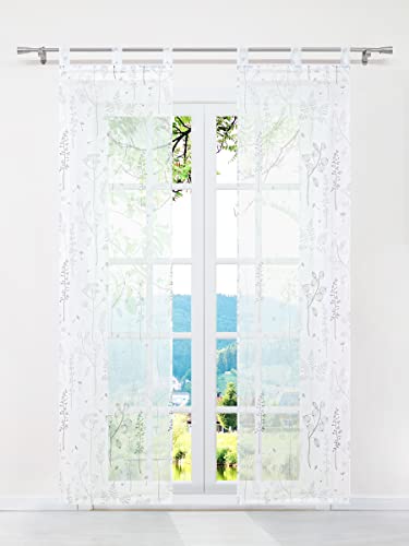 ESLIR 2er Set Flächenvorhänge Schiebegardinen Voile Gardinen mit Schlaufen Schiebevorhang Transparent Vorhang Laternenblume Muster Grau BxH 57x225cm 2 Stück von ESLIR