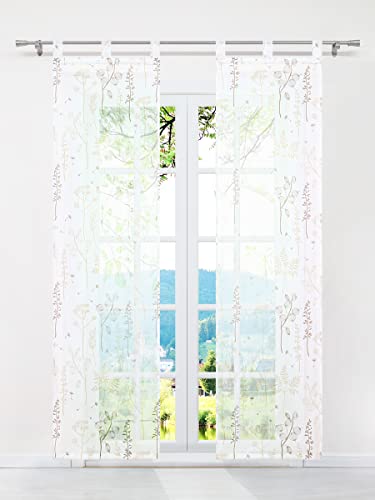 ESLIR 2er Set Flächenvorhänge Schiebegardinen Voile Gardinen mit Schlaufen Schiebevorhang Transparent Vorhang Laternenblume Muster Sand BxH 57x175cm 2 Stück von ESLIR