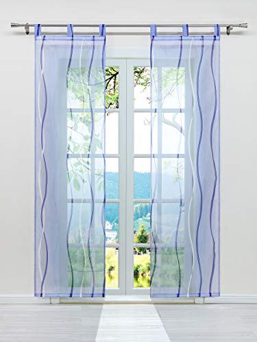 ESLIR 2er Set Flächenvorhänge Schiebegardinen Voile Gardinen mit Schlaufen Schiebevorhang Transparent Vorhang Wellen Muster Blau BxH 57x245cm 2 Stück von ESLIR