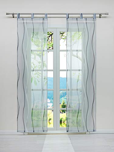 ESLIR 2er Set Flächenvorhänge Schiebegardinen Voile Gardinen mit Schlaufen Schiebevorhang Transparent Vorhang Wellen Muster Grau BxH 57x225cm 2 Stück von ESLIR