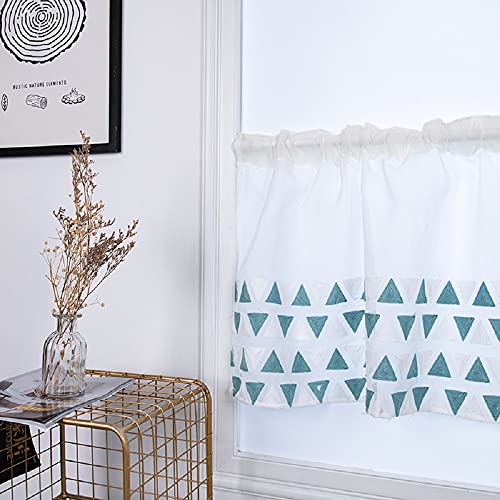 ESLIR Bestickte Küche Gardine Scheibengardine Tunnelzug Bistrogardine Landhaus Kurzgardine Halbtransparent Leinen mit Dreiecken Design HxB 60x140cm 1 Stück von ESLIR