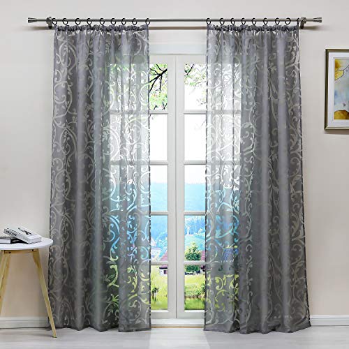 ESLIR Gardinen mit Kräuselband Ausbrenner Vorhänge Transparent Wohnzimmer Fensterschal mit Ranken Muster Grau BxH 140x225cm1 Stück ESLIR Gardinen mit Kräuselband Ausbrenner Vorhänge Transparent Wohnzimmer Fensterschal mit Ranken Muster Grau BxH 140x225cm1 Stück von ESLIR
