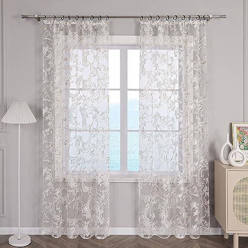 ESLIR Gardinen mit Kräuselband Fensterschal Transparent Vorhänge Ausbrenner Wohzimmer Schiebegardinen Gardinenschal im Landhausstil Braun BxH 140x245cm 1 Stück von ESLIR