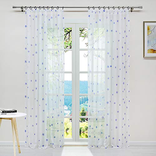 ESLIR Gardinen mit Kräuselband Gardinenschal Transparent Wohnzimmer Vorhänge mit Sterne Muster Modern Voile Blau BxH 140x225cm 1 Stück ESLIR Gardinen mit Kräuselband Gardinenschal Transparent Wohnzimmer Vorhänge mit Sterne Muster Modern Voile Blau BxH 140x225cm 1 Stück von ESLIR