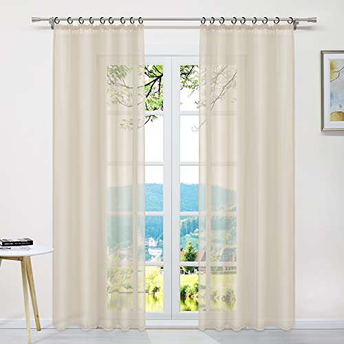 ESLIR Gardinen mit Kräuselband Vorhänge Fensterschal Transparent Schlaufenschal Voile Schal Uni Beige BxH 145x225cm 1 Stück von ESLIR