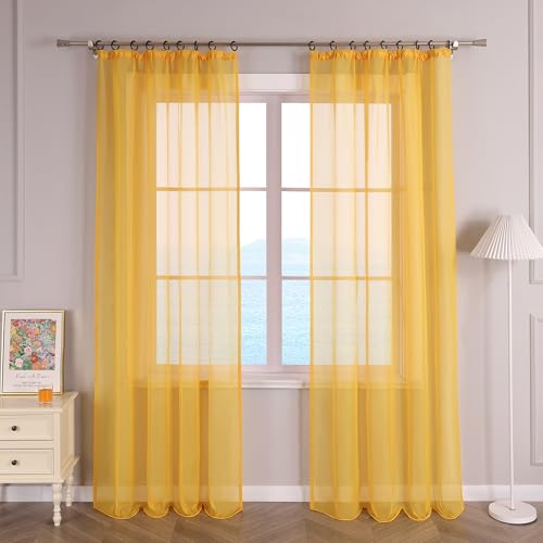 ESLIR Gardinen mit Kräuselband Vorhänge Fensterschal Transparent Schlaufenschal Voile Schal Uni Gelb BxH 145x260cm 1 Stück ESLIR Gardinen mit Kräuselband Vorhänge Fensterschal Transparent Schlaufenschal Voile Schal Uni Gelb BxH 145x260cm 1 Stück von ESLIR
