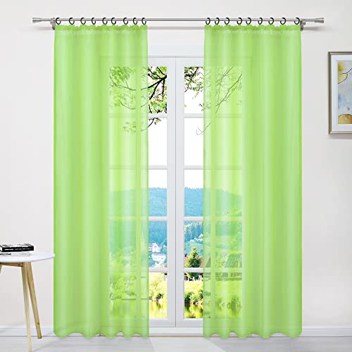 ESLIR Gardinen mit Kräuselband Vorhänge Fensterschal Transparent Schlaufenschal Voile Schal Uni Grün BxH 145x245cm 1 Stück von ESLIR