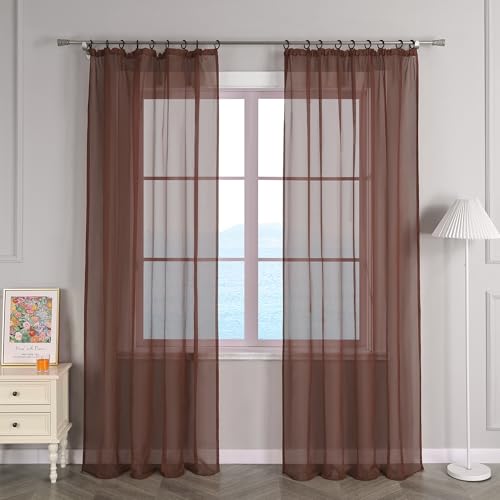 ESLIR Gardinen mit Kräuselband Vorhänge Fensterschal Transparent Schlaufenschal Voile Schal Uni Kaffee BxH 145x145cm 1 Stück ESLIR Gardinen mit Kräuselband Vorhänge Fensterschal Transparent Schlaufenschal Voile Schal Uni Kaffee BxH 145x145cm 1 Stück von ESLIR