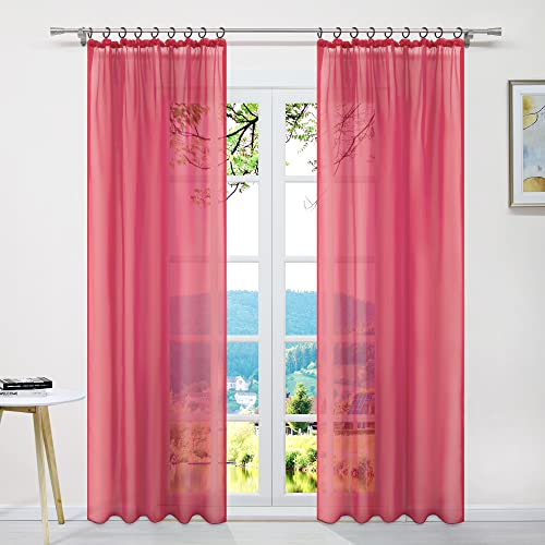 ESLIR Gardinen mit Kräuselband Vorhänge Fensterschal Transparent Schlaufenschal Voile Schal Uni Rot BxH 145x225cm 1 Stück von ESLIR