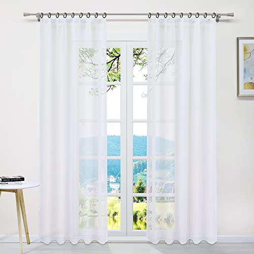 ESLIR Gardinen mit Kräuselband Vorhänge Fensterschal Transparent Schlaufenschal Voile Schal Uni Weiß BxH 145x225cm 1 Stück von ESLIR